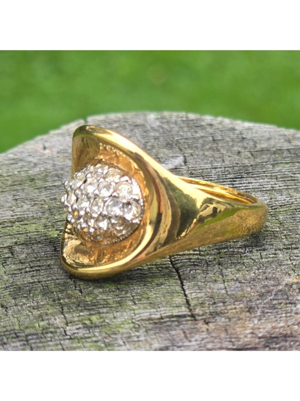 Vintage KJL Cocktail Ring Kenneth Jay Lane Gold Pave Rhinestone Dome signed bold - Picture 2 of 15